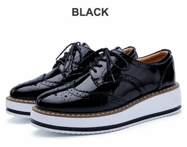 black patent platform brogues