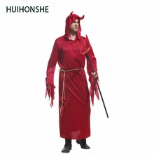 HUIHONSHE костюмы на Хэллоуин для взрослых мужчин с капюшоном злой красный демон дьявол костюм униформа халат необычные косплей одежда для мужчин