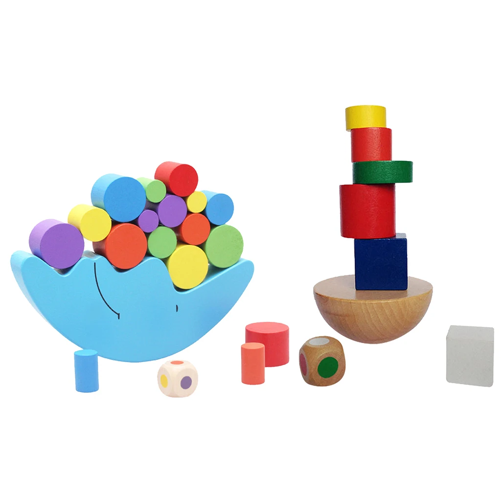 Wooden Montessori Toys for Kids - 2 Sets Wooden Moon & Tower Stacking Balance Blocks Toy