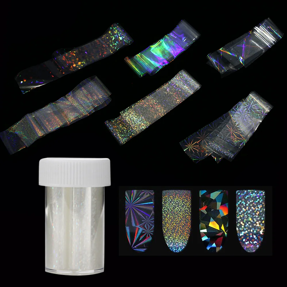 

6 Styles Holographic Nail Foil Starry Sky Glitter Foil Nail Art Transfer Foil Sticker Paper Nail Wraps DIY Nail Foil Accessories