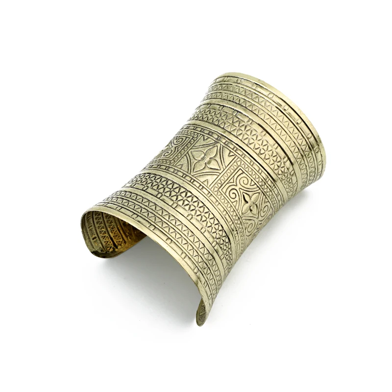 Dayoff, богемный этнический винтажный Тибетский позолоченный браслет с серебряным покрытием, огромный открытый Браслет-манжета с цветочным узором, индийские женские ювелирные изделия B11
