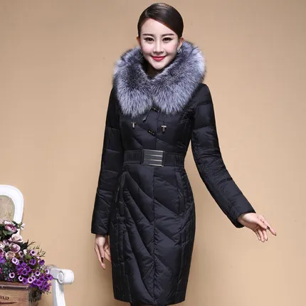 

2015 Autumn Winter New Woman Hooded Down jacket Mid Long Fur collar A version Cloak Down jacket Parkas Coat