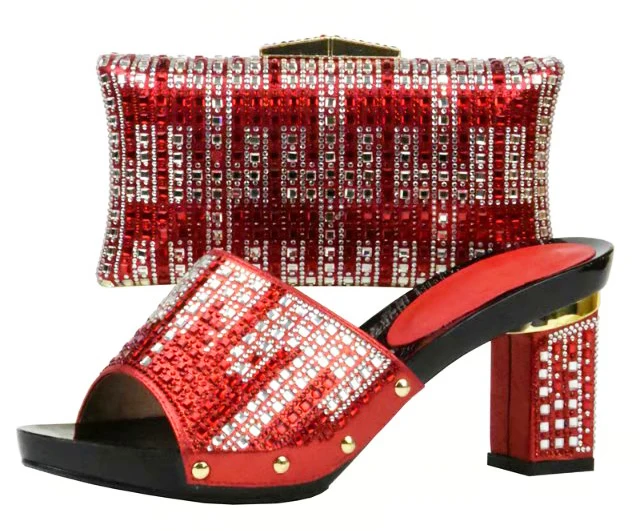 

Italian design red shoes and bag matching set to lady afrian shoes and bag to match slippers and clutches bag set SB8189-2