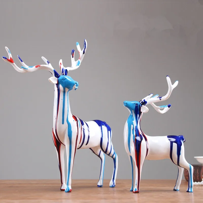

Meijswxj 2017 Deer Resin Crafts Creative Home Decoration Animal deer artwork figurine friend birthday gifts office desktop decor