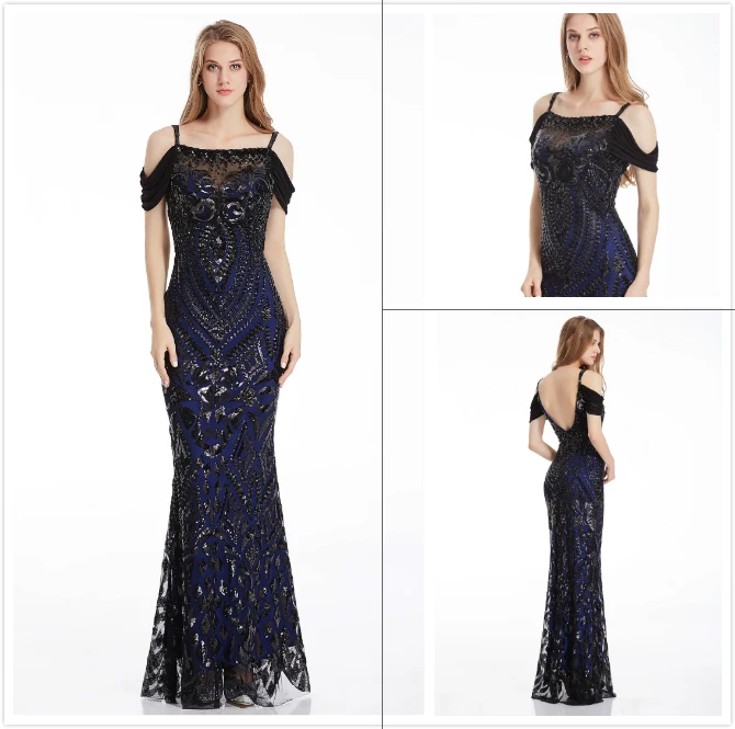 Angel-Fashion vestido de festa длинное вечернее платье русалки с блестками Abendkleid черного цвета 220