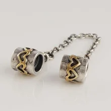 Подходит для Пандоры браслеты сердце безопасной цепи талисманы с 14 к позолоченные серебро бусины