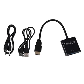 

Fasdga 1080P HDMI to VGA With Audio Converter Adapter USB Power Video Cable Black
