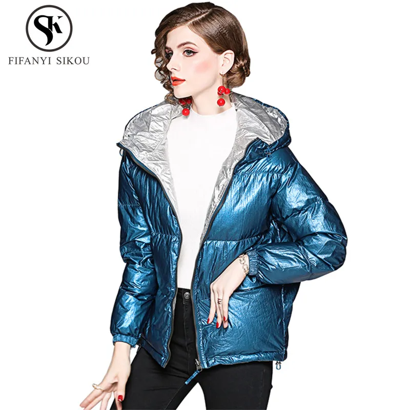 Capuchon Chaud Nouveau À Veste Bas Le Royal Canard Blanc Court Parka Hiver Vers En Femelle De Lâche Épais Mode Blue 90 Duvet Manteau Casual Femmes 2018 Manteaux zU8qw8