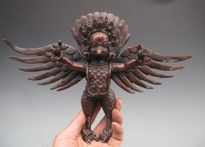 

12"Tibet Buddhism Pure Bronze Garuda Bird VaJra Buddha Wall hanging Statue Copper garden decoration