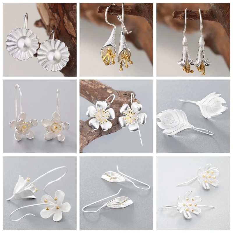 

Dangle silver Flower Drop Earrings 2018 Pearl Floral Water Lily Lotus Big Korean Jewelry Birthday Gift Girls Women Earring