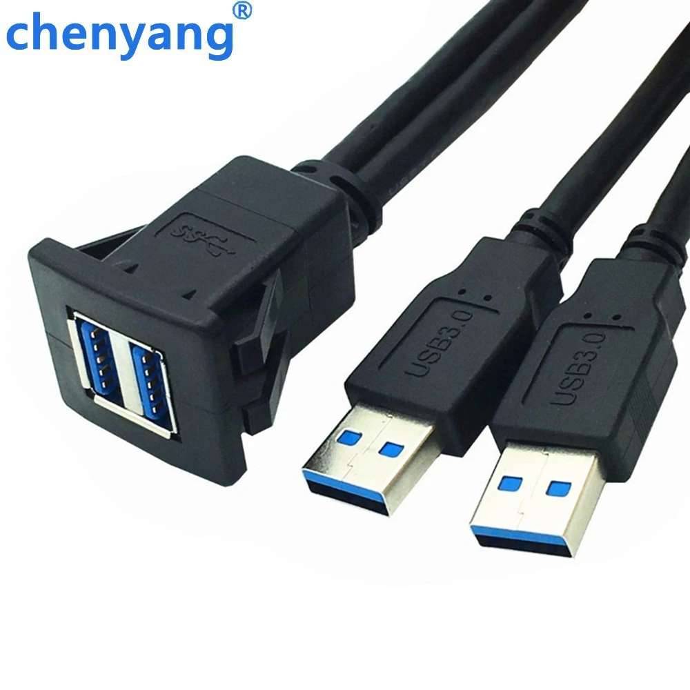 Dual USB 3.0 A Male to Female Snap in Panel Mount Extension Black Cablein USB Cables from