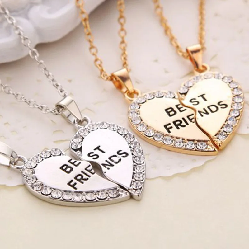 

2pcs/set Best Friend Forever BFF Split Heart Necklace Creative Metal Pendant Gold Silver Two-tone Necklace Couples Gifts Jewelry