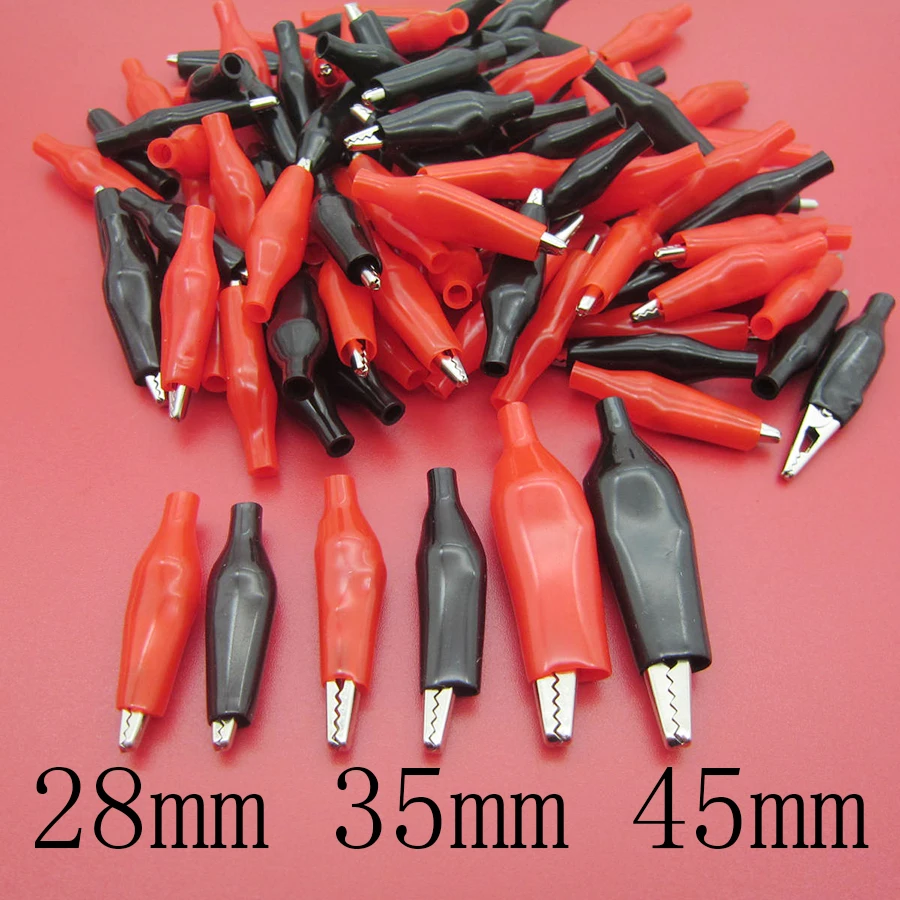 

50PCS 28MM 35MM 45MM Metal Alligator Clip G98 Crocodile Electrical Clamp for Testing Probe Meter Black and Red with Plastic Boot