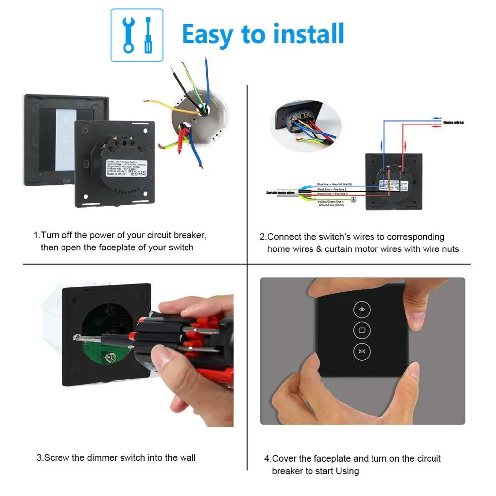 Teekar WiFi Smart Curtain Switch Smart Life Fr Electric Motorized Curtain Blind Roller Shutter Work With Alexa Google Home Black