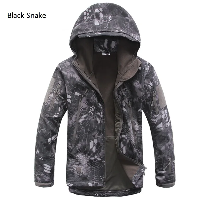 Black Snake Lurker Акула кожа мягкая оболочка V5 Военная тактическая куртка мужская водонепроницаемая ветрозащитная теплая куртка камуфляжная с капюшоном камуфляжная армейская одежда - Цвет: Black Snake