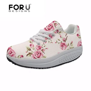 

FORUDESIGNS Casual Women Swing Shoes Platform Wedge Sneakers Vintage Floral Printing Breathable Slimming Ladies Shoes Increasing