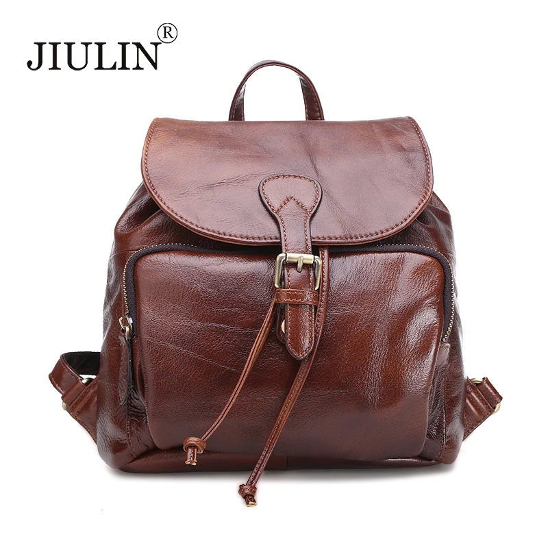 

JIULIN The new leather shoulder bag women 's leisure fashion the first layer of small leather backpack D0113