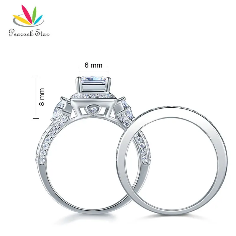 Павлин звезда 925 стерлингового серебра обручальное кольцо набор юбилей Арт Деко 1 Ct Принцесса Cut CFR8271