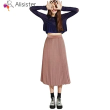 Осенняя Женская плиссированная шифоновая юбка винтажная однотонная макси юбка эластичная талия Повседневная юбка Jupe Femme модная Saia Midi