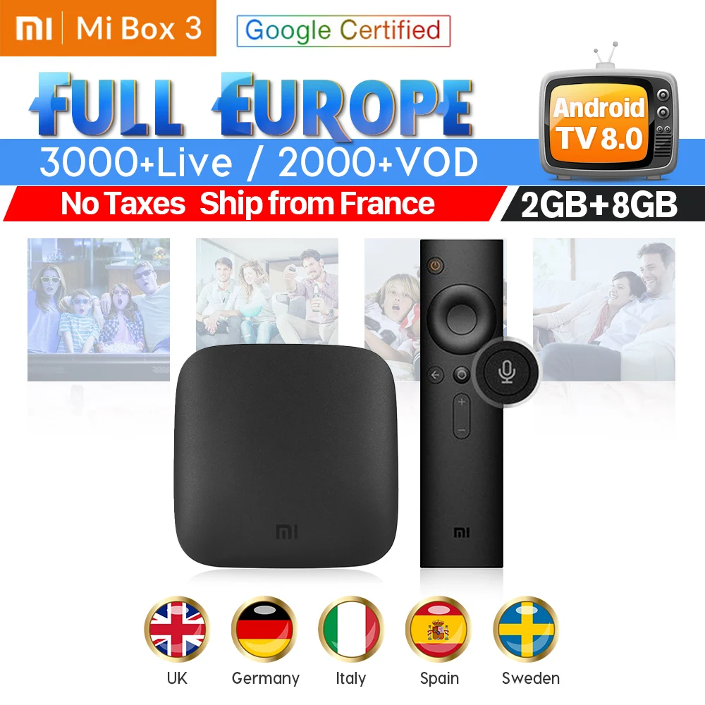 

Xiaomi IPTV France Arabic Box MIBOX 3 Android TV 8.0 8GB Dual-band Wifi Media Player French Belgium Sweden IPTV Turkey IUDTV