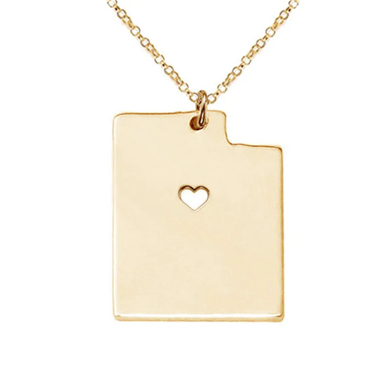 30PCS_Outline Utah State Map Necklace USA UT State Shaped Necklace With