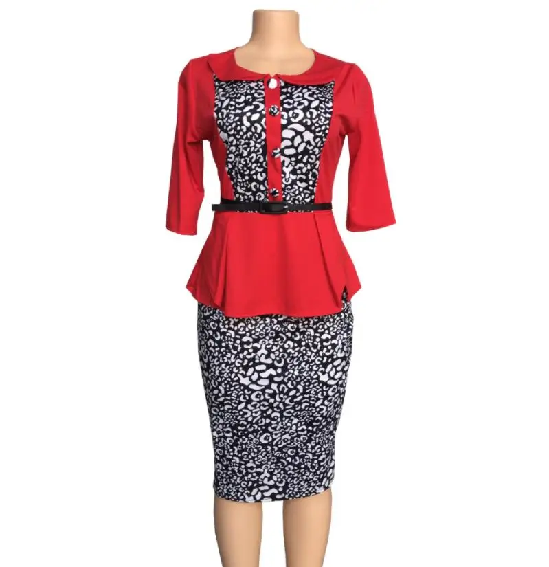 HGTE, весенний комплект из двух предметов, женский леопардовый костюм, офисный делопроизводитель, тонкий топ в виде листа лотоса с эластичной талией, юбка миди, костюм, одежда - Цвет: Красный