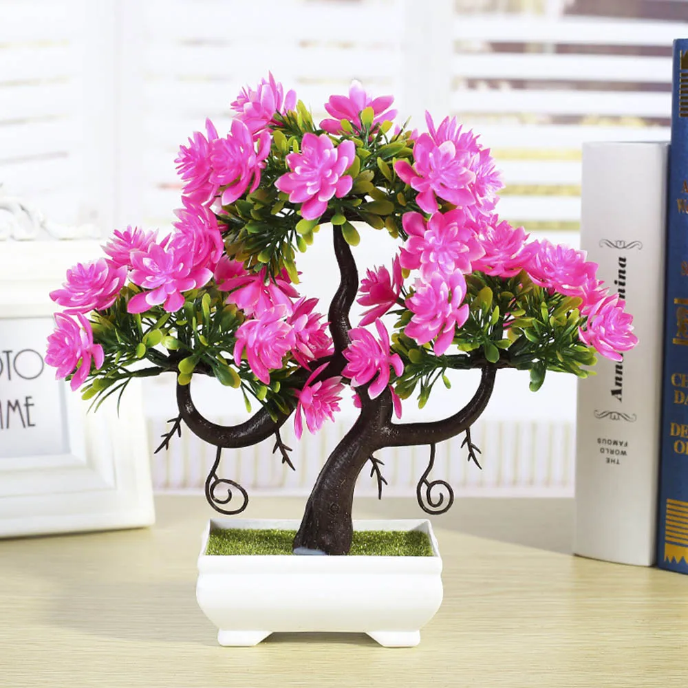 

Artificial flower + Vase Simulation Decorative flowers Bonsai Artificial Plants Green Pot Plants for Wedding Valentine's Day