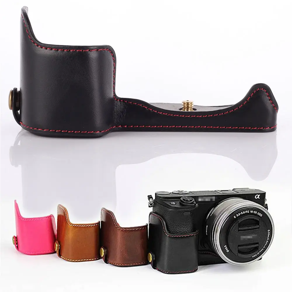 PU Leather Camera Bottom Grip Case Half Opening Cover 1 4 For Sony A5000 A5100