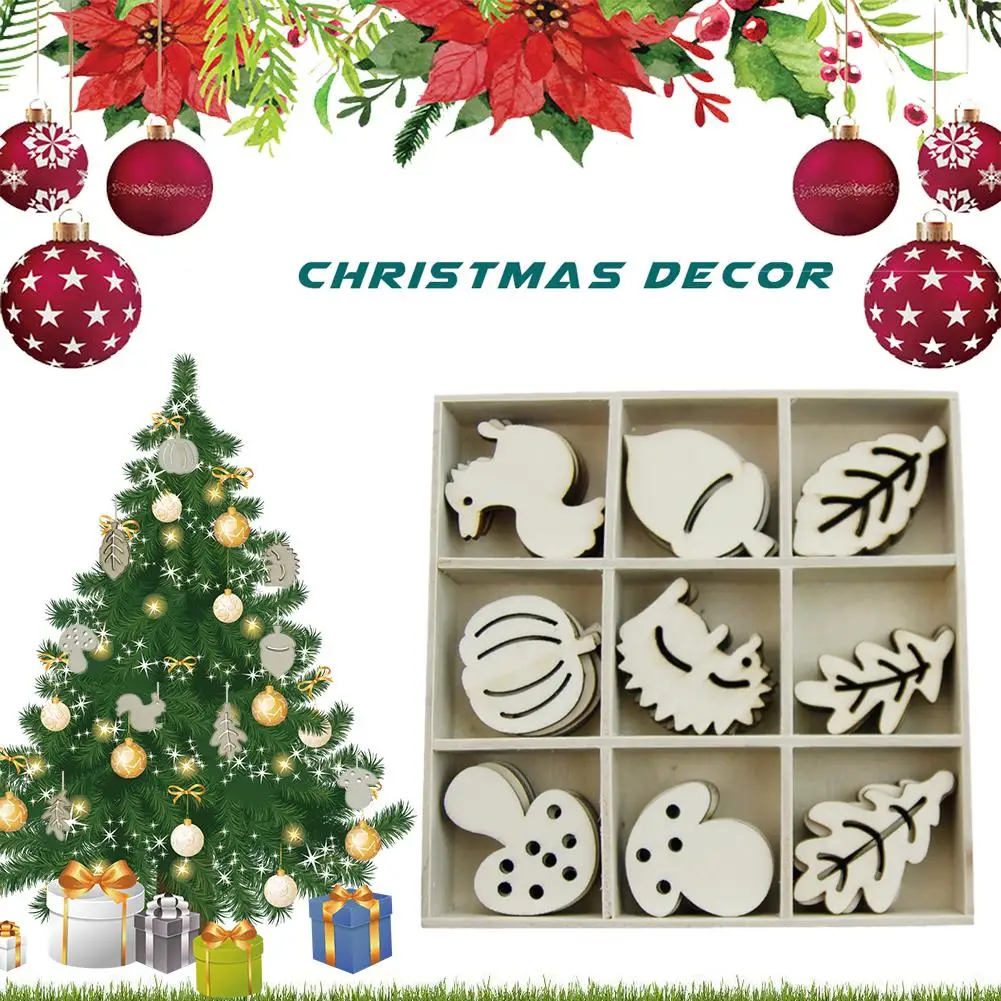 

45PCS Wooden Embellishments Christmas Tree Pendant Wooden Snowflake Pendant