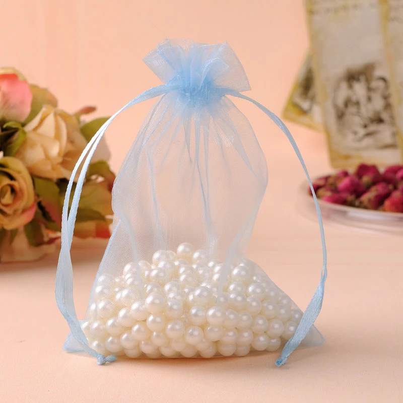 

Light Blue Color 35x50cm 50pcs/Lot Wedding Decoration Jewelry Organizer Large Drawstring Organza Bag