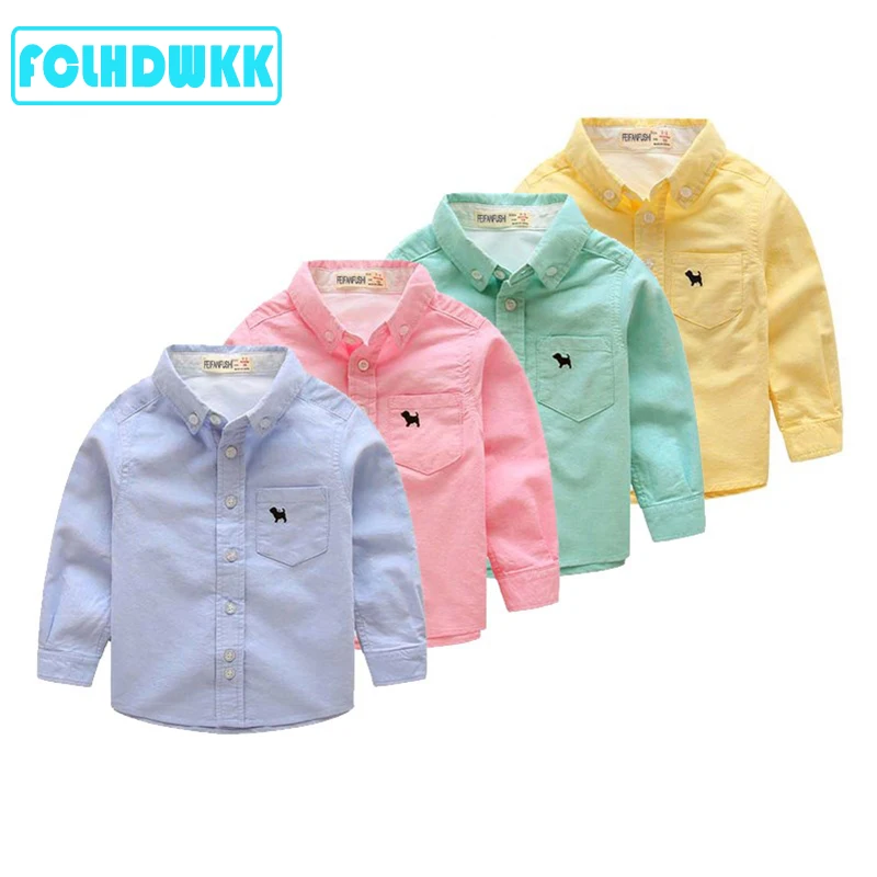 FCLHDWKK/детская хлопковая рубашка для маленьких мальчиков желтые, синие повседневные блузы и рубашки для мальчиков Одежда для маленьких девочек г. стиль, топ, рубашка для малышей