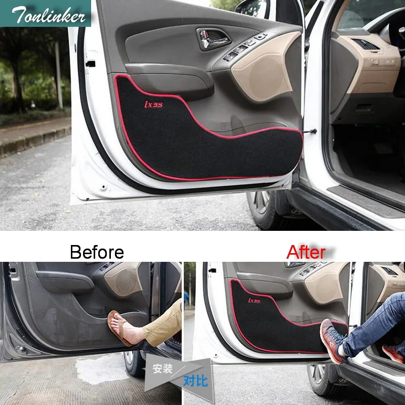 Tonlinker 4 PCS DIY Car styling NEW Polyester Door anti dirty kick pad with logo case