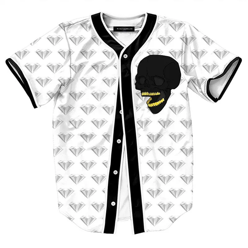 Summer White Shirts Men Hip Hop Fashion Cute Cat Poker Skull Print Baseball Shirt Male Casual V-Neck Camiseta Masculina Estampas (1)