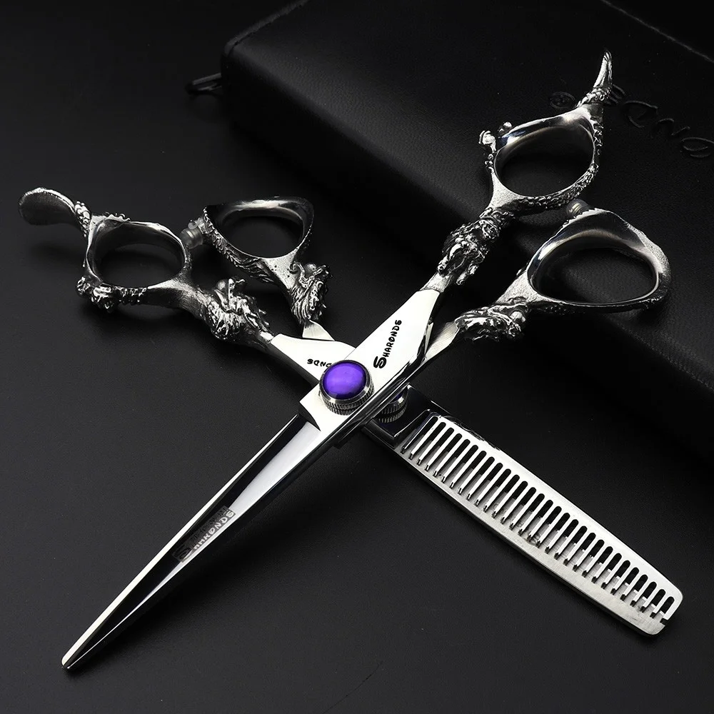 Silver dragon barbershop hairdressing scissors hair professional sapphire high quality steel cutting thinning shear kit tesoura Silver dragon barbershop hairdressing scissors hair professional sapphire high quality steel cutting thinning shear kit tesoura