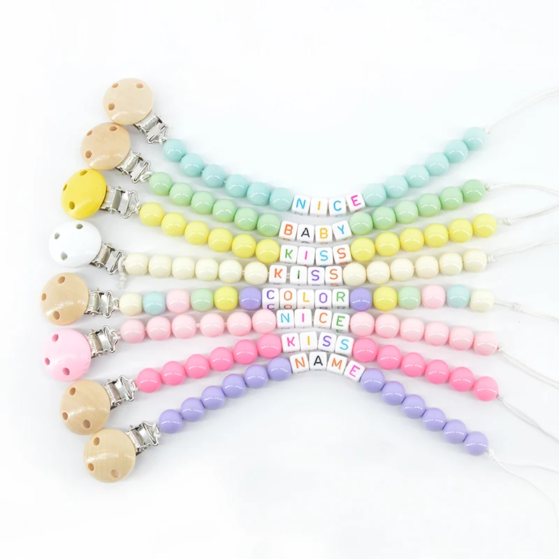 

Personalised- Any Name Pacifier Clips Baby pacifier chain hand made with colourful beads customized with baby name NZL05