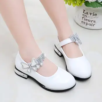 

2019 Girls Princess Shoes New Brand Spring Leather Children Wedding Shoes High Heels Bowknot Dancing Kids Dress Shoes
