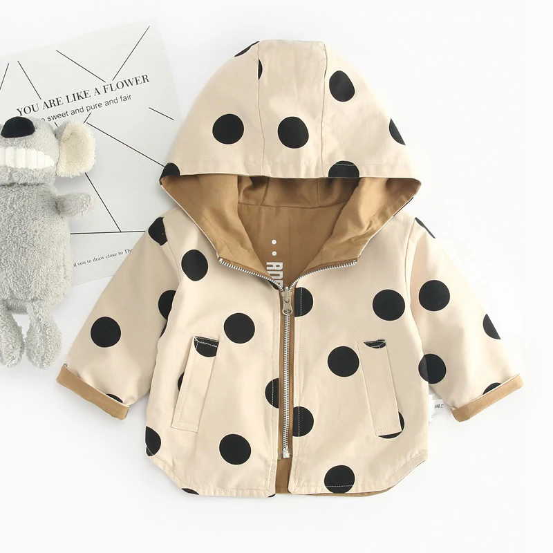 

Spring Autumn Boys Girls Jackets For Children Hooded Cute Dot Windbreaker Kids Coats Baby Clothes Outerwear Clothing