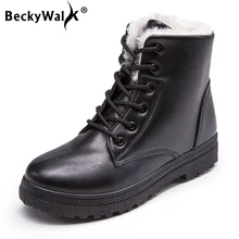 BeckyWalk Women Shoes Snow Boots Anti-slip Waterproof Martin Boots Women Warm Plush Winter Shoes Woman Large Size 35-44 WSH3022