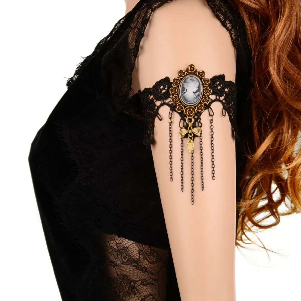 2015 Summer Vintage Palace Charming Tassel Sexy Black Lace Body Arm Chain Armlet Armband Bracelet Wedding Bridal Jewelry | Украшения и