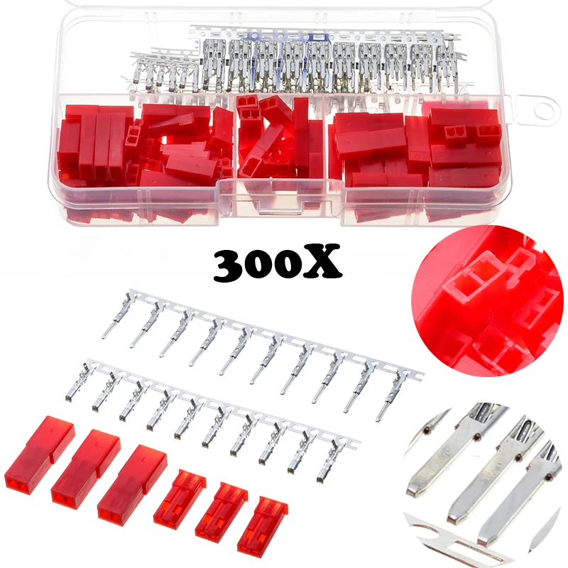 

2.54mm 300pcs Male / Female Bare Wire Jumper With Pin Header Connectors Housing Adapters Plug Kit Silver / Red Terminals Set