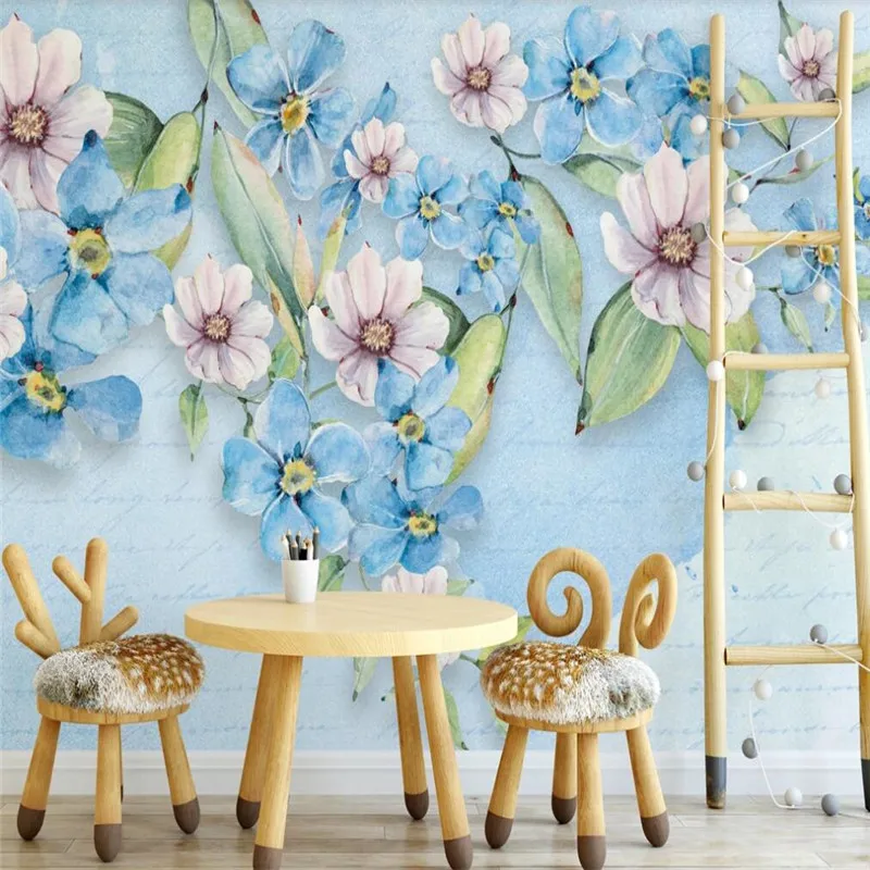 Custom wallpaper Nordic small fresh watercolor floral wall decoration waterproof material Custom wallpaper Nordic small fresh watercolor floral wall decoration waterproof material
