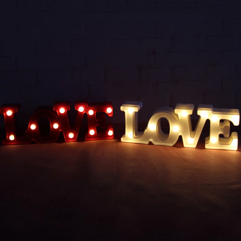 1" широкий мини белый пластик" любовь "светодиодный Знаковый знак светящийся клей любовь письмо свет день Святого Валентина внутреннее украшение