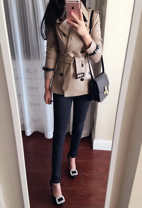 2017 De Beige Manteau Moutons En Cultiver Moralité Paragraphe Femelle Tranchée Sa Importation Bref Cuir BT4Brwz
