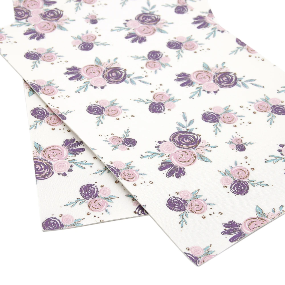 

david angie 30*140cm Flowers Printed Faux Synthetic Leather fabric 1piece,DIY Decorative Garment Knotbow Bags,1Yc4001