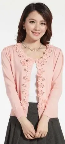 Женский кардиган, свитер с цветами, пальто размера плюс, короткая куртка xxxl - Цвет: Розовый