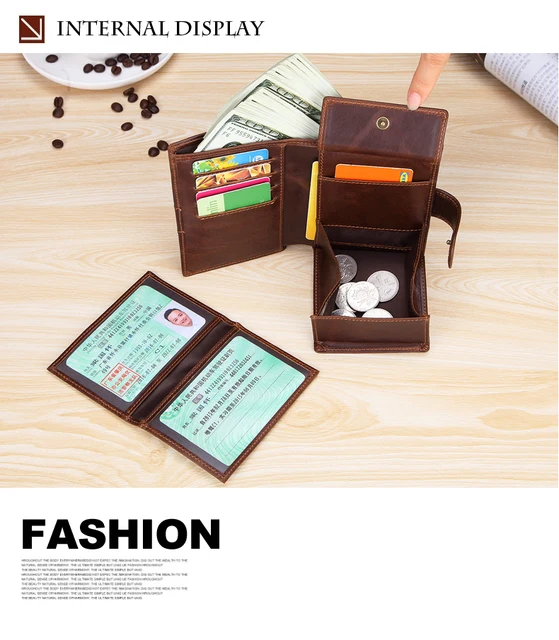 MISFITS wallet men genuine leather coin pocket vintage short wallets male cowhide leather portomonee card holders man Hasp purse -