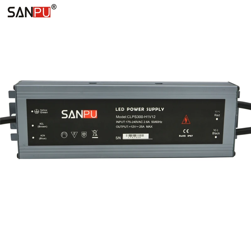 SANPU блок питания светодиодной ленты 12В постоянного тока 300 Вт 25А водонепроницаемый IP67 постоянное напряжение AC-DC 12В трансформатор освещения 12 вольт светодиодный драйвер