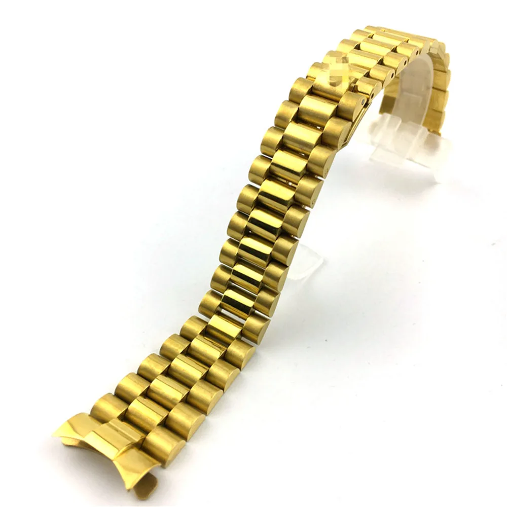 Замена 20 мм золото Середина Золото Серебро твердые нержавеющая сталь Изогнутые& President стиль браслет универсальный ремешок для часов