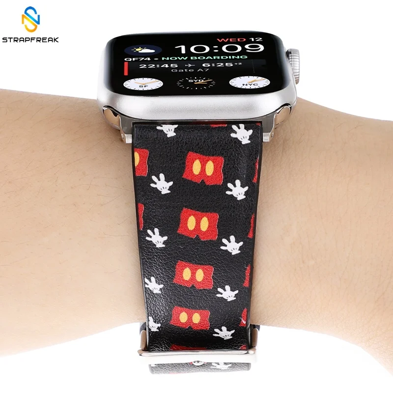 Ремешок из натуральной кожи с Микки Маусом для Apple Watch Series 4, 3, 2, 1, ремешок для iWatch Band 38 мм, 42 мм, 40, 44 мм