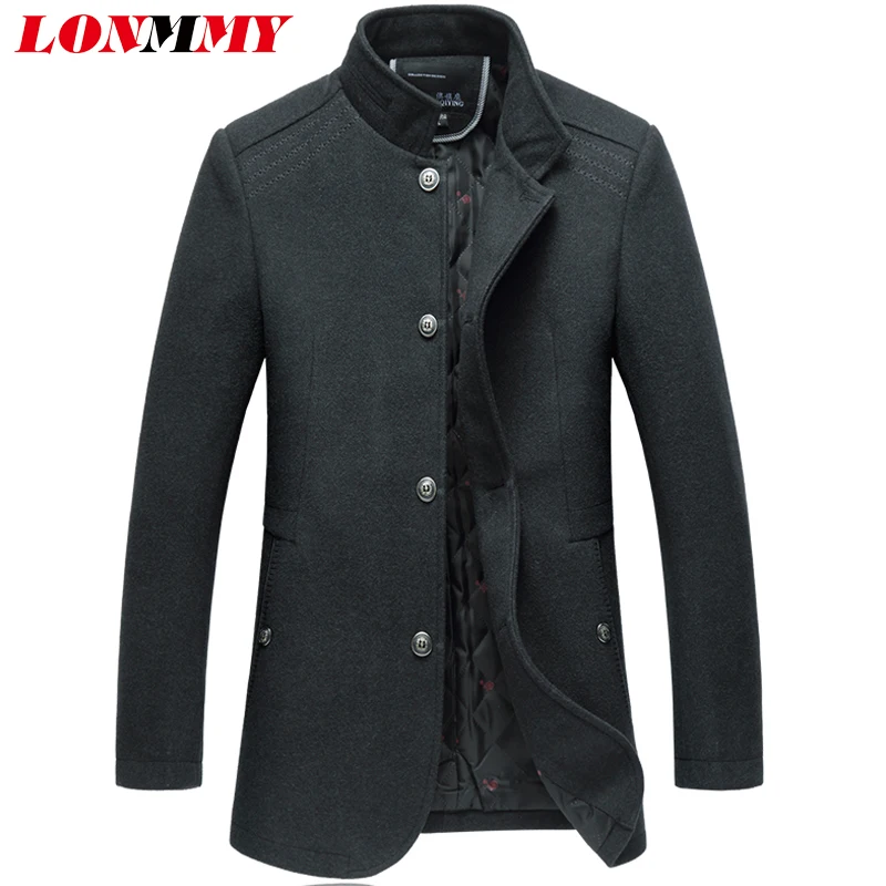 Lonmmy 4XL 5XL шерсть мужские пальто Мода Стенд воротник Slim Fit 50% шерсть Повседневное зимняя куртка мужчины серо-коричневая новинка 2017 г